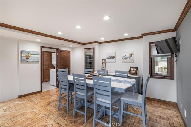 57 B Surfside Ave, Surfside, CA 90743 - dining room featuring recessed lighting, baseboards, and crown molding