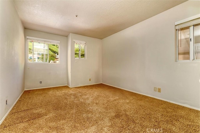 carpeted empty room featuring baseboards and a textured ceiling