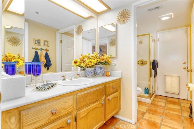 17816 Tuscan Dr, Granada Hills, CA 91344 - full bath featuring vanity, a shower stall, toilet, and tile patterned flooring