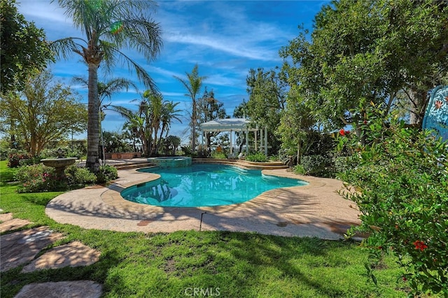 view of swimming pool with a patio area and a pool with connected hot tub