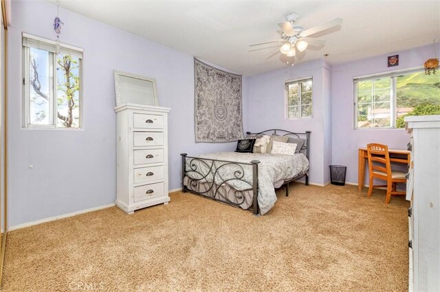 17816 Tuscan Dr, Granada Hills, CA 91344 - bedroom featuring carpet, baseboards, and a ceiling fan