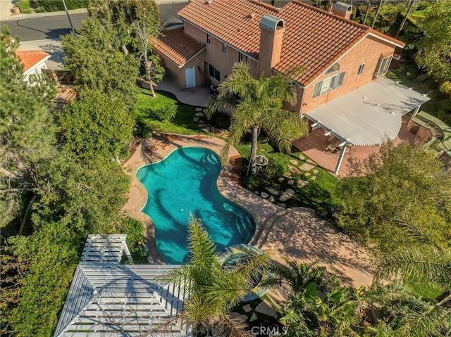 17816 Tuscan Dr, Granada Hills, CA 91344 - view from above of property with a pool area