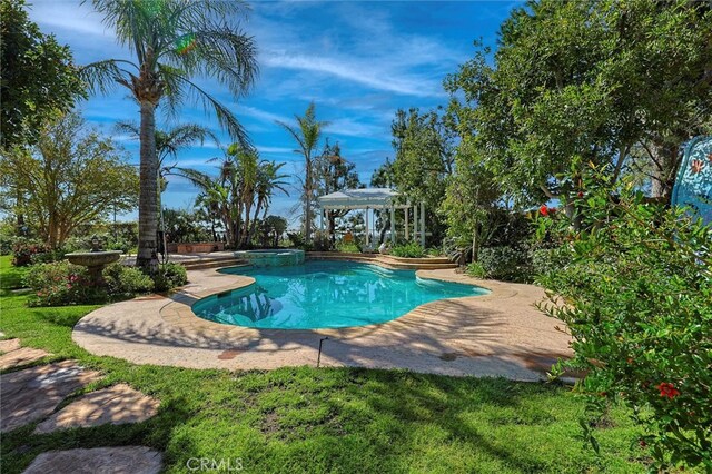17816 Tuscan Dr, Granada Hills, CA 91344 - view of swimming pool featuring a gazebo, a patio, and a pool with connected hot tub