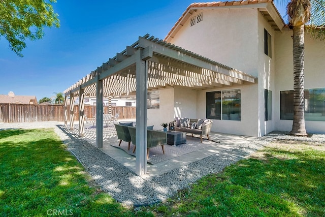 view of patio with outdoor lounge area and a pergola