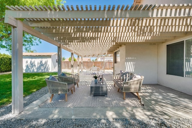 view of patio featuring a pergola and an outdoor hangout area