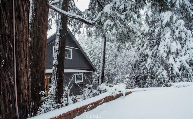 view of snow covered exterior