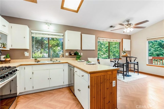 862 Strawberry Peak Rd, Twin Peaks, CA 92391 - kitchen featuring a sink, appliances with stainless steel finishes, a peninsula, and a wealth of natural light