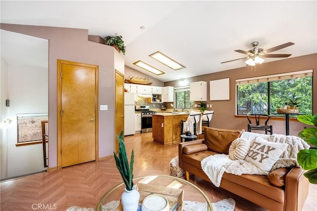862 Strawberry Peak Rd, Twin Peaks, CA 92391 - living room with ceiling fan and vaulted ceiling