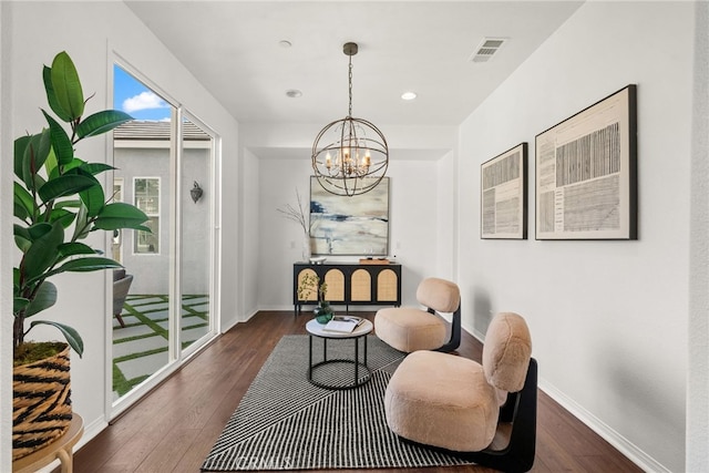 17245 Eagle Canyon Pl, San Diego, CA 92127 - living area featuring wood-type flooring, a chandelier, recessed lighting, and baseboards