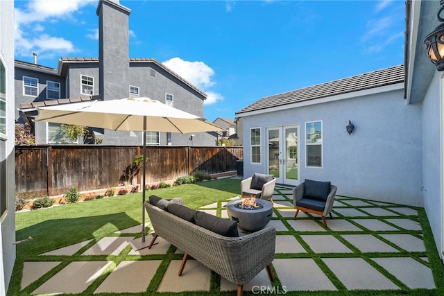 17245 Eagle Canyon Pl, San Diego, CA 92127 - view of patio / terrace featuring french doors and an outdoor fire pit