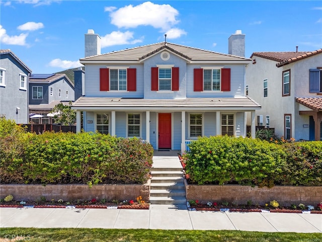 17245 Eagle Canyon Pl, San Diego, CA 92127 - view of front of house with covered porch and a chimney