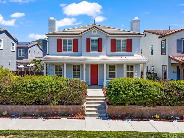 17245 Eagle Canyon Pl, San Diego, CA 92127 - view of front of home featuring a porch and a chimney