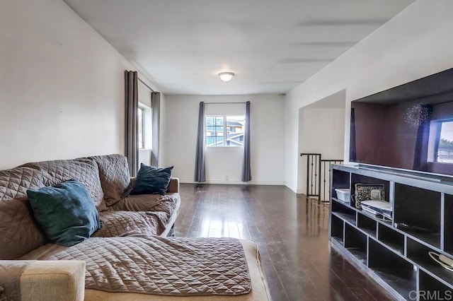 living room with baseboards and wood-type flooring