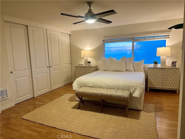 6542 Ocean Crest Dr Unit D308, Rancho Palos Verdes, CA 90275 - bedroom with a closet, wood finished floors, and ceiling fan