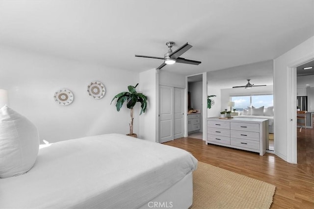 6542 Ocean Crest Dr Unit D308, Rancho Palos Verdes, CA 90275 - bedroom featuring wood finished floors and ceiling fan
