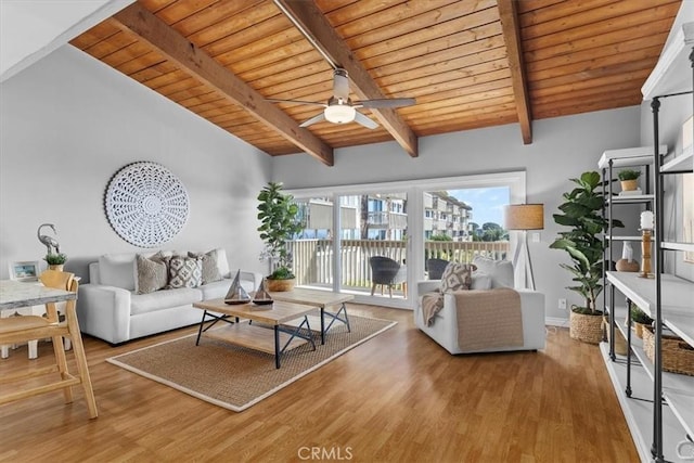 6542 Ocean Crest Dr Unit D308, Rancho Palos Verdes, CA 90275 - living area with wood ceiling, wood finished floors, a ceiling fan, and baseboards