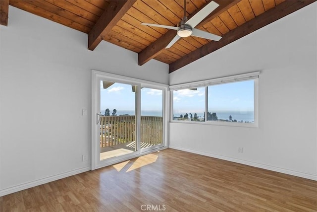 6542 Ocean Crest Dr Unit D308, Rancho Palos Verdes, CA 90275 - unfurnished room with wooden ceiling, wood finished floors, baseboards, and ceiling fan
