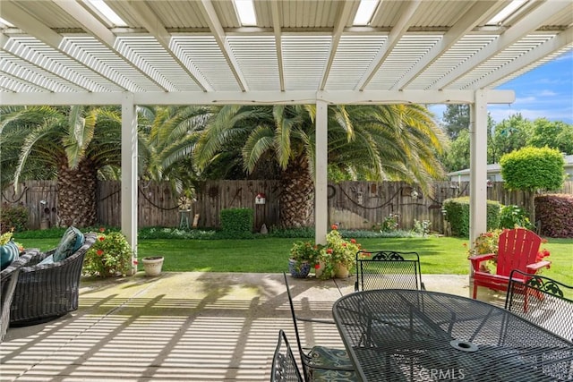 2327 Via Calle Ct, Durham, CA 95938 - view of patio / terrace with outdoor dining space, a pergola, and fence