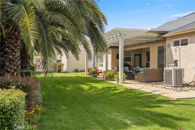 2327 Via Calle Ct, Durham, CA 95938 - view of yard with outdoor lounge area, central air condition unit, a patio, and a pergola