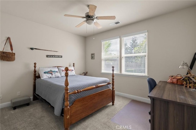 2327 Via Calle Ct, Durham, CA 95938 - bedroom with light carpet, ceiling fan, baseboards, and visible vents