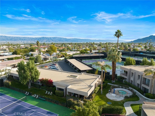 drone / aerial view featuring a mountain view and a residential view