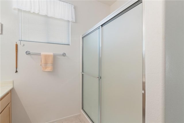 750 Diamante, San Jacinto, CA 92583 - bathroom featuring vanity, a stall shower, and tile patterned floors