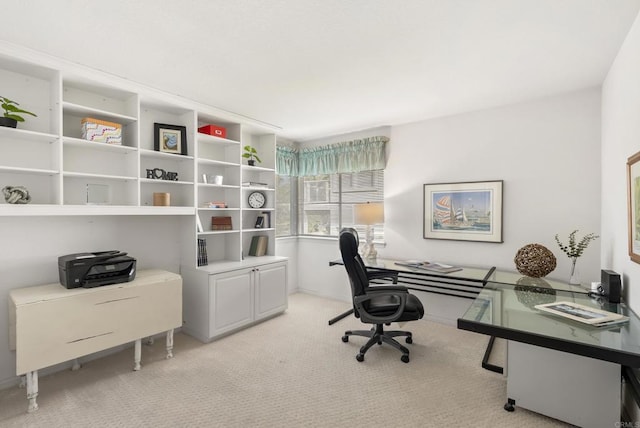 home office featuring light carpet