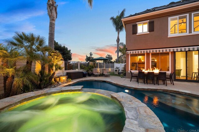 1024 Cottage Way, Encinitas, CA 92024 - view of swimming pool with a patio area, outdoor dining area, and a pool with connected hot tub