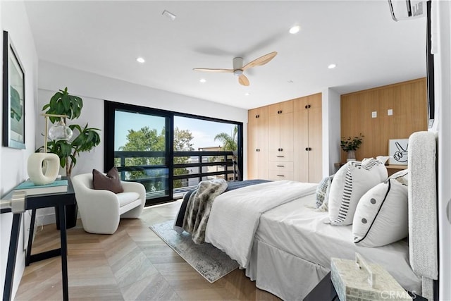 bedroom featuring recessed lighting and a ceiling fan