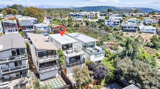aerial view with a mountain view and a residential view