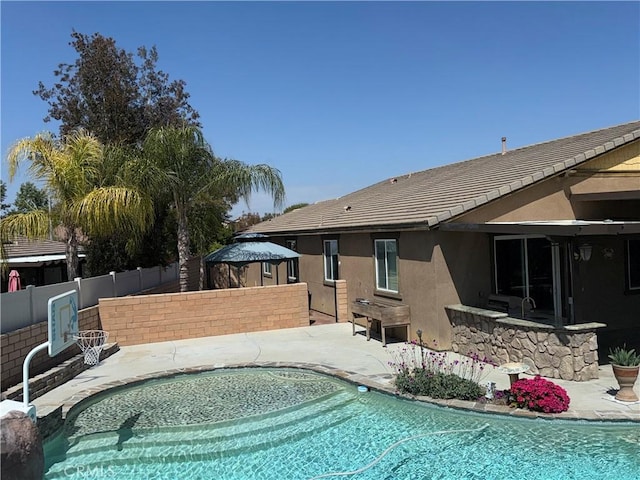 25279 Spur Branch Pl, Menifee, CA 92584 - view of pool featuring a fenced backyard, a gazebo, and a patio
