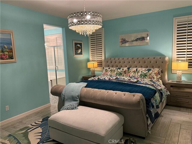 25279 Spur Branch Pl, Menifee, CA 92584 - bedroom with a chandelier, baseboards, and parquet floors