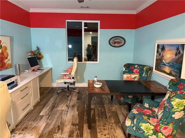 25279 Spur Branch Pl, Menifee, CA 92584 - home office featuring wood finished floors and ornamental molding