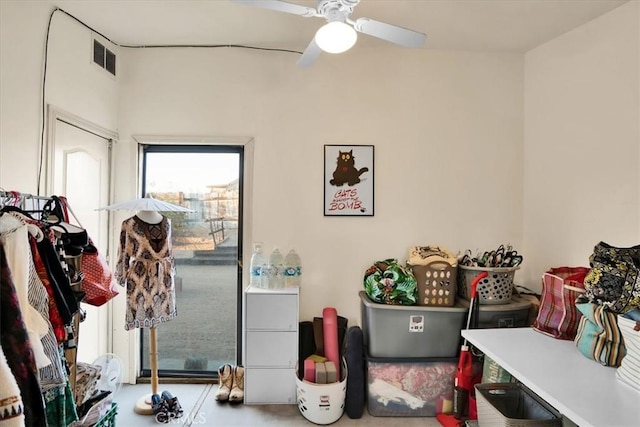 63854 Orion Rd, Joshua Tree, CA 92252 - interior space featuring a ceiling fan