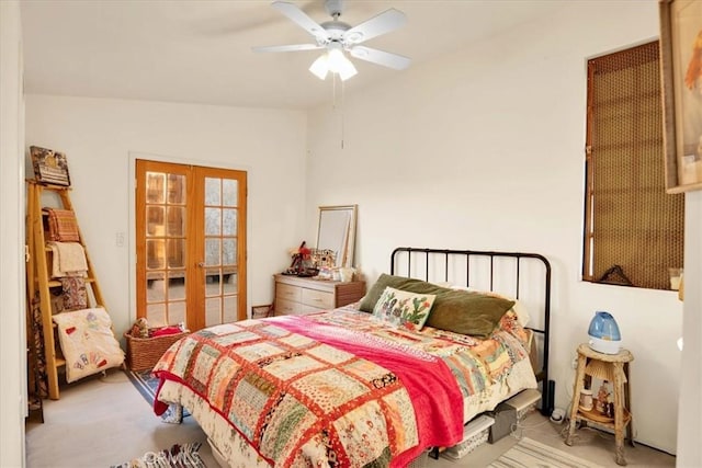 63854 Orion Rd, Joshua Tree, CA 92252 - bedroom featuring vaulted ceiling, french doors, and a ceiling fan