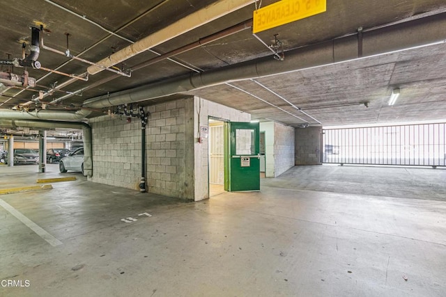 parking deck with concrete block wall