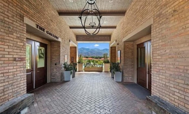 view of patio with a mountain view