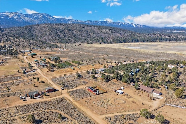 birds eye view of property with a mountain view and a rural view