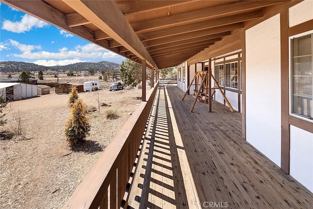 view of patio / terrace with a mountain view