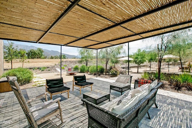11100 Sulphur Mountain Rd, Ojai, CA 93023 - view of patio / terrace featuring an outdoor living space and a mountain view