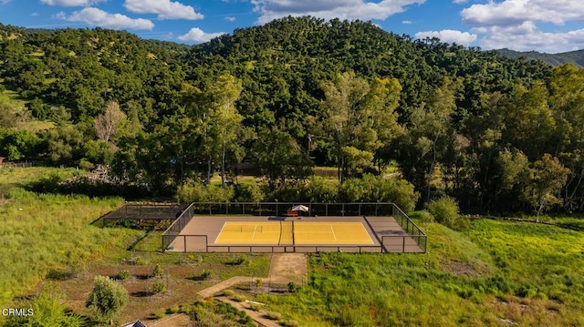 11100 Sulphur Mountain Rd, Ojai, CA 93023 - exterior space featuring a view of trees, a mountain view, a tennis court, and fence