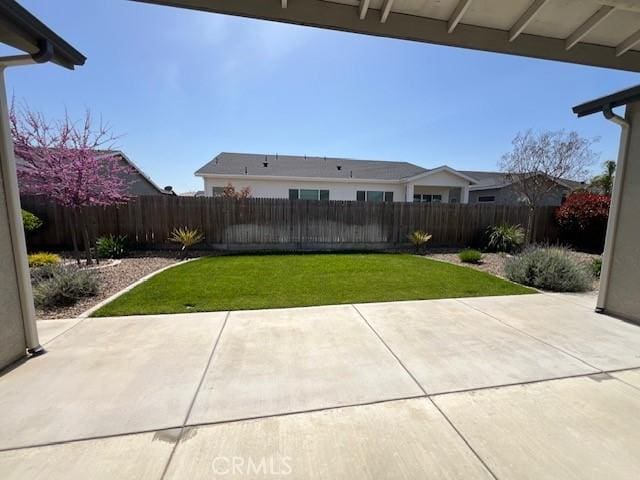 view of yard featuring a patio area and a fenced backyard