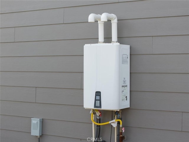 details featuring tankless water heater