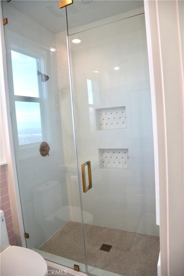 2493 Sierra Bella Dr, Corona, CA 92882 - full bathroom with a stall shower, toilet, and tile walls