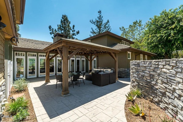 view of patio / terrace with an outdoor hangout area and a gazebo