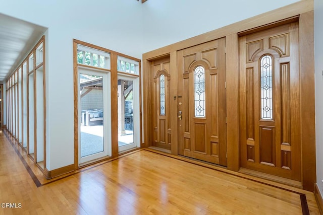 entrance foyer with plenty of natural light and light wood-style floors