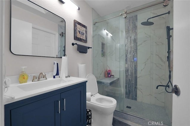 14696 Blackbush Rd, Moreno Valley, CA 92553 - full bath featuring toilet, vanity, and a marble finish shower
