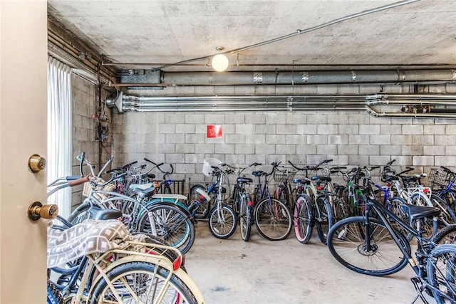 garage featuring concrete block wall