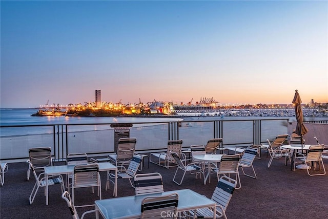 view of patio / terrace featuring a water view