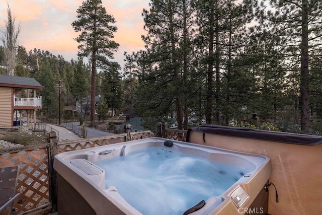 view of patio with a hot tub